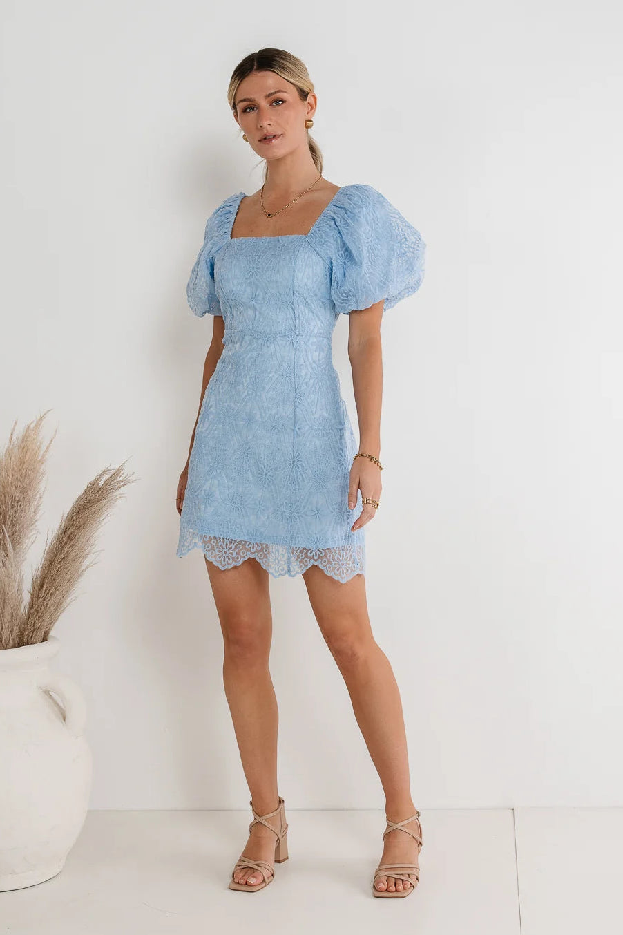 Bohme Maye Lace Dress light blue puff sleeve short dress