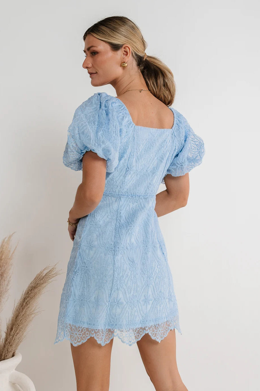 Bohme Maye Lace Dress light blue puff sleeve short dress