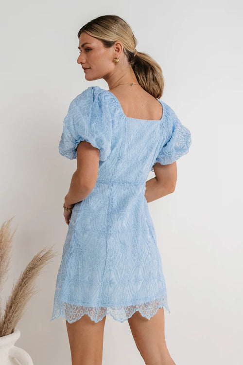 Bohme Maye Lace Dress light blue puff sleeve short dress