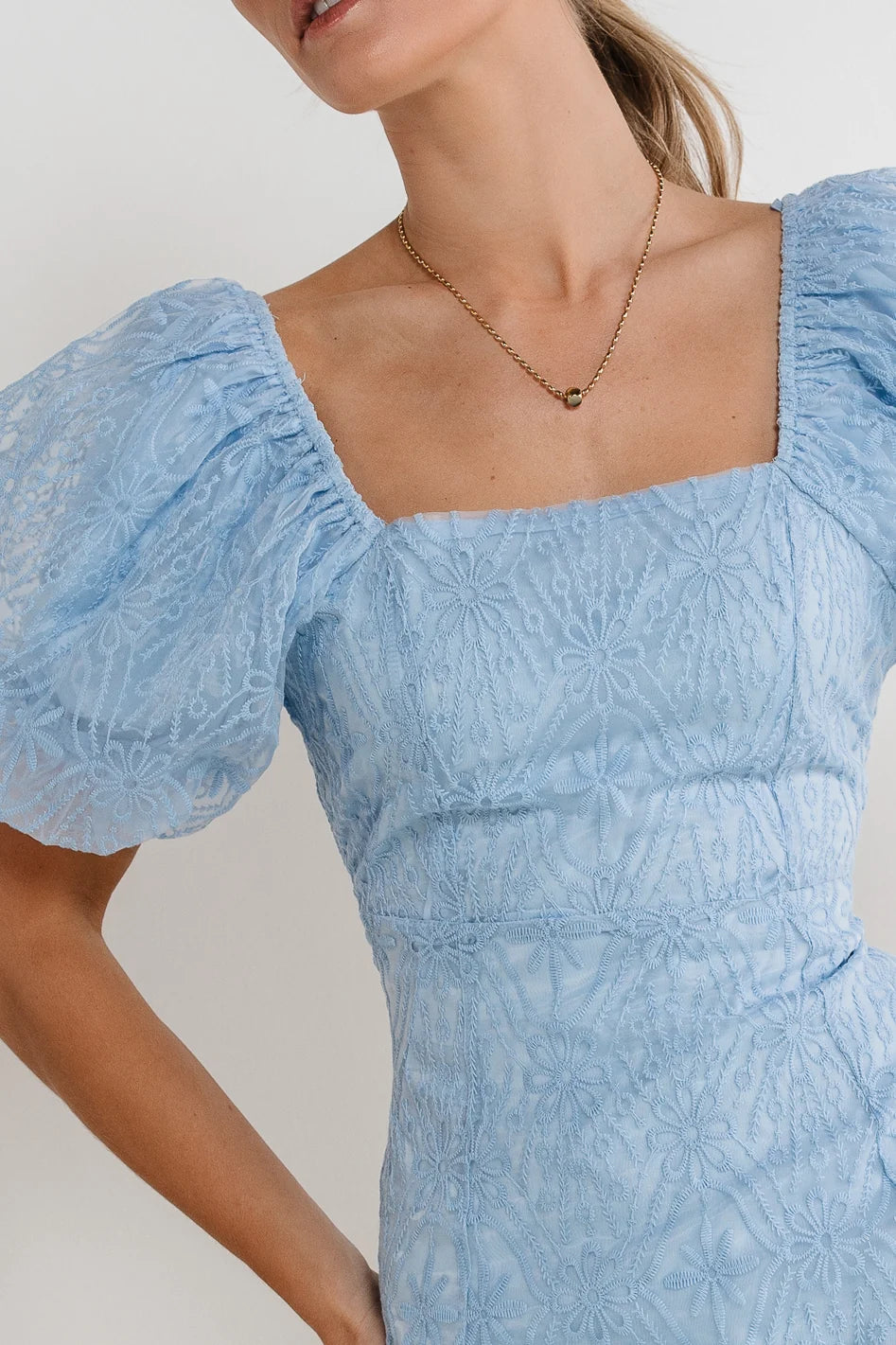 Bohme Maye Lace Dress light blue puff sleeve short dress