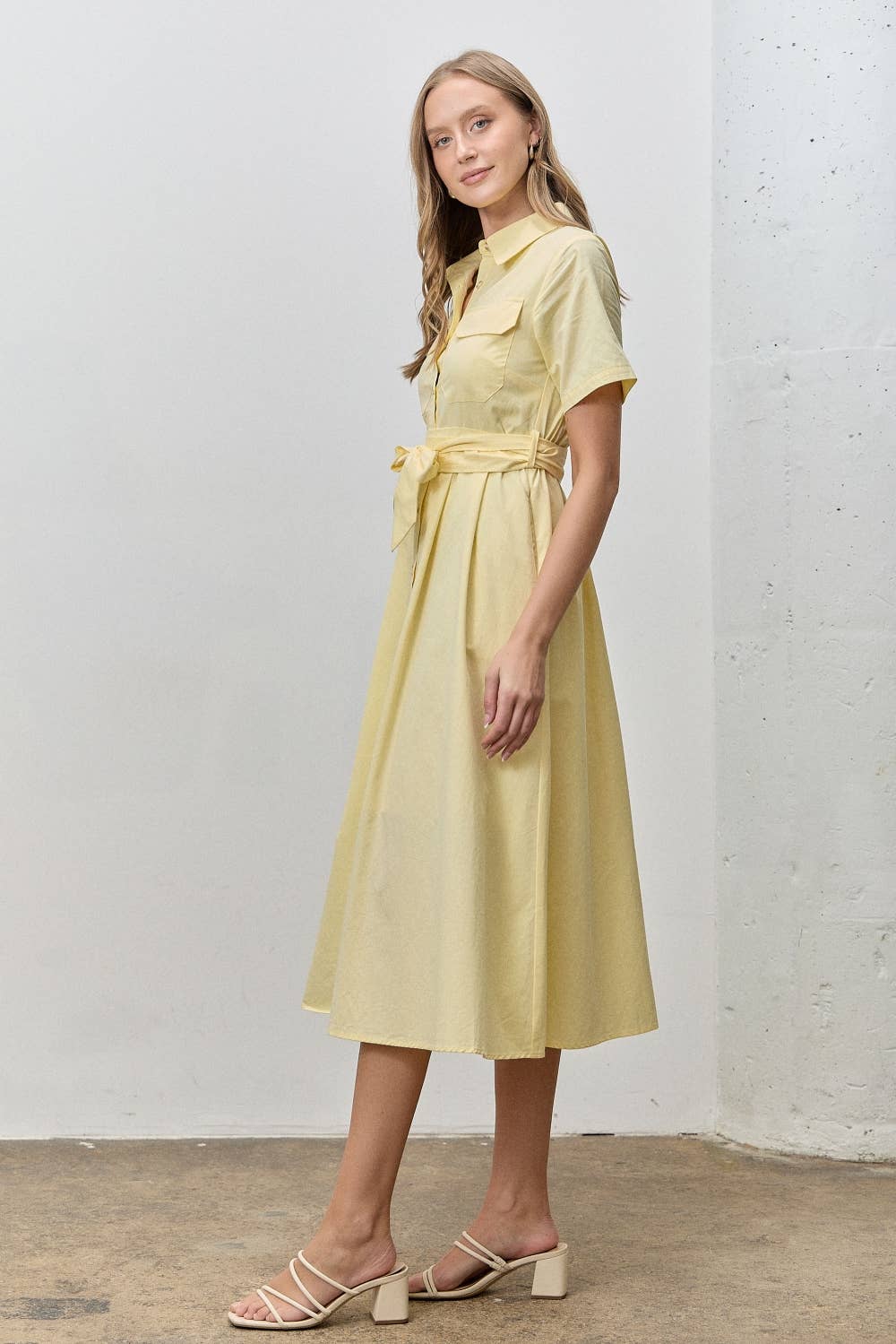 (Plus) Button Up Collar Shirt Dress