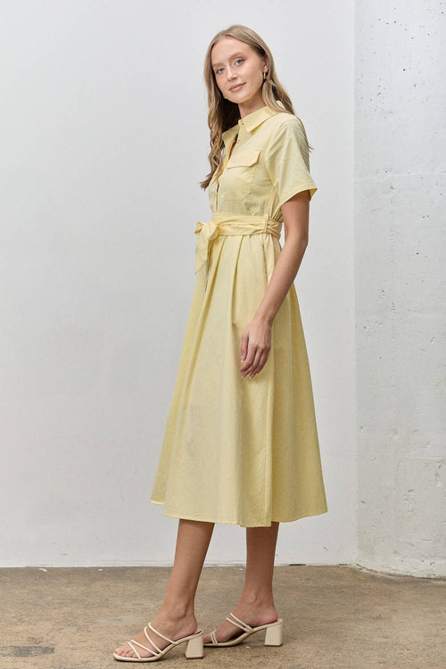 (Plus) Button Up Collar Shirt Dress