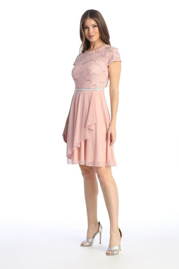 Lace & Chiffon Rhinestone Belt Dress