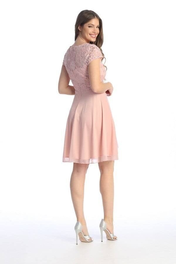 Lace & Chiffon Rhinestone Belt Dress
