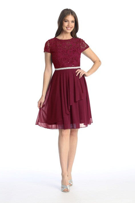 Lace & Chiffon Rhinestone Belt Dress
