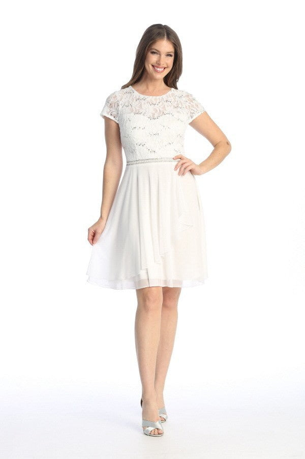 Lace & Chiffon Rhinestone Belt Dress