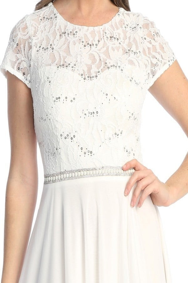 Lace & Chiffon Rhinestone Belt Dress