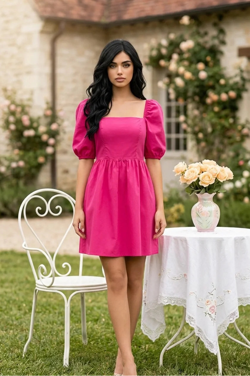 Pink Babydoll Puff Sleeve Dress