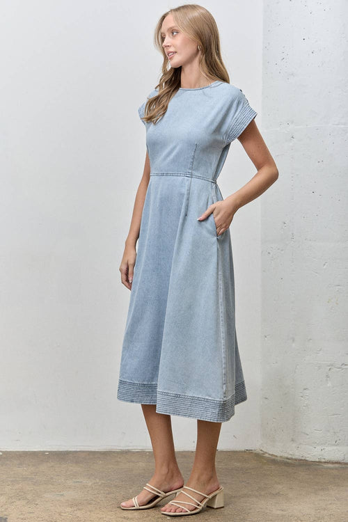 Denim Round Neck Midi Dress