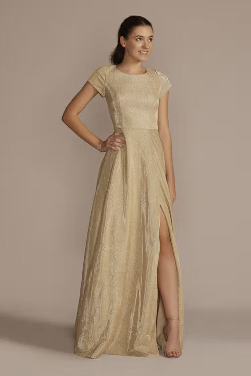 Glitter Metallic Cap Sleeve A-line Dress
