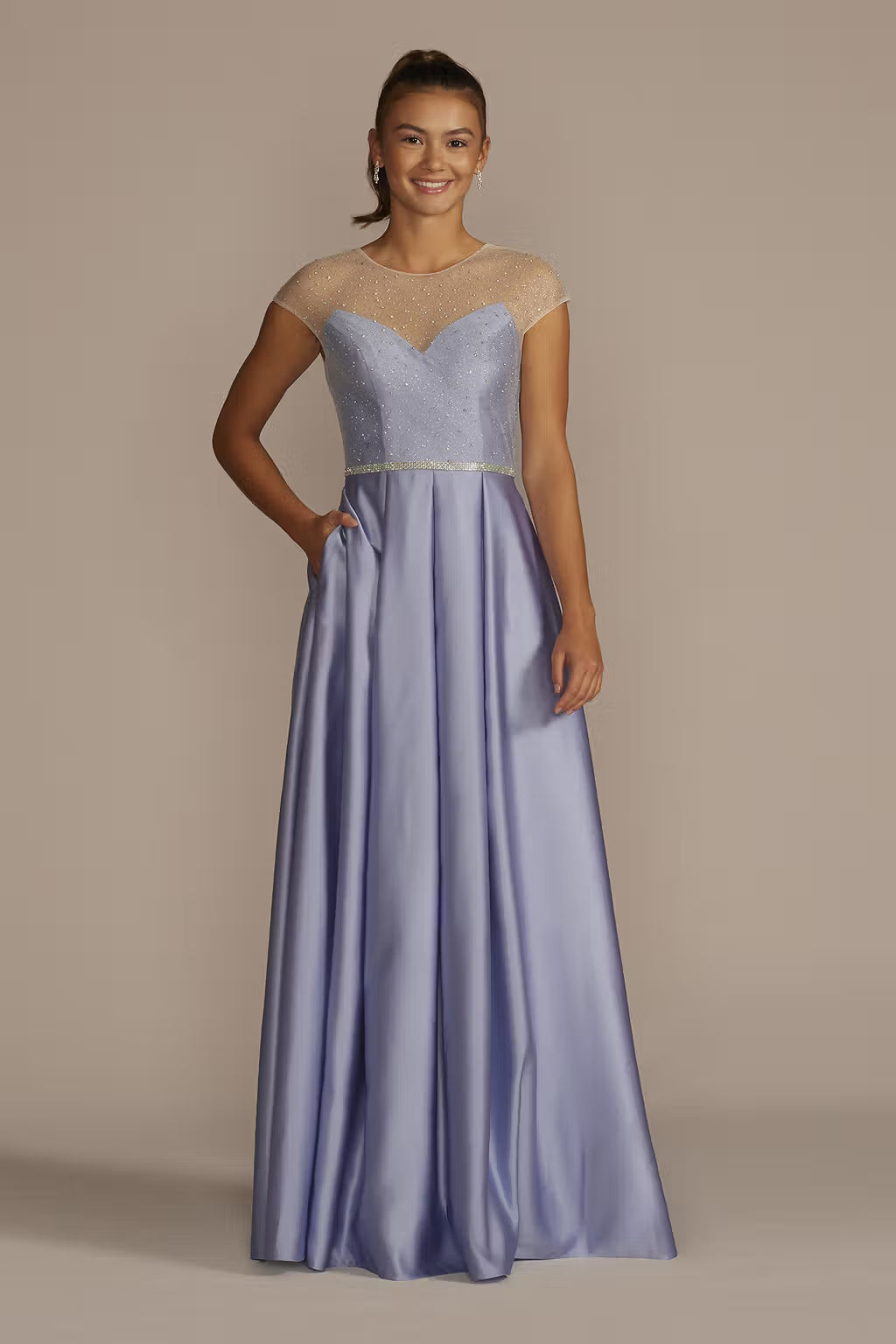 Satin Ball Gown with Sheer Embellished Top
