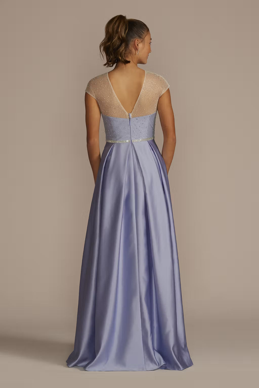 Satin Ball Gown with Sheer Embellished Top