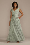 Sequin Floral Cap Sleeve A-Line Dress