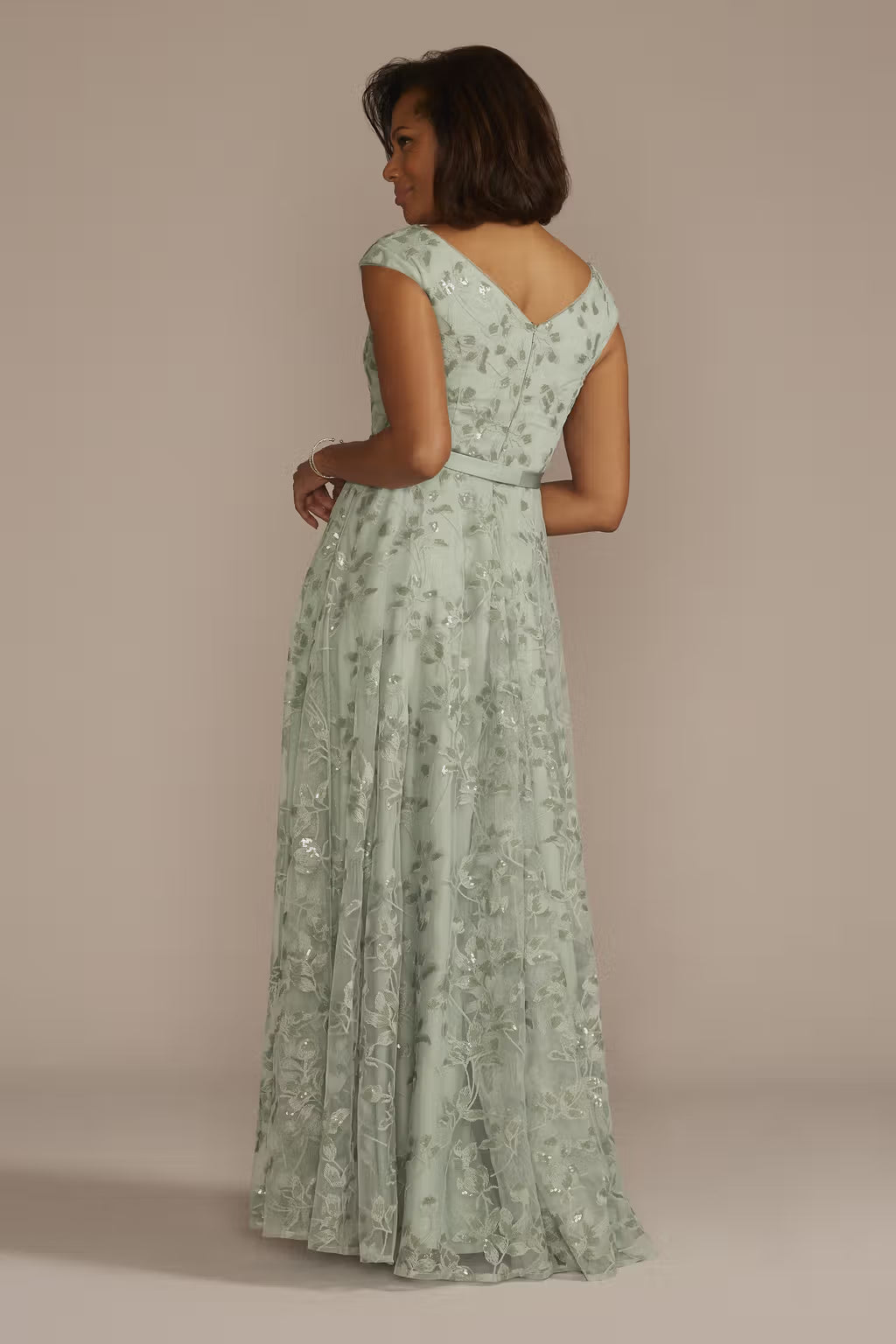 Sequin Floral Cap Sleeve A-Line Dress