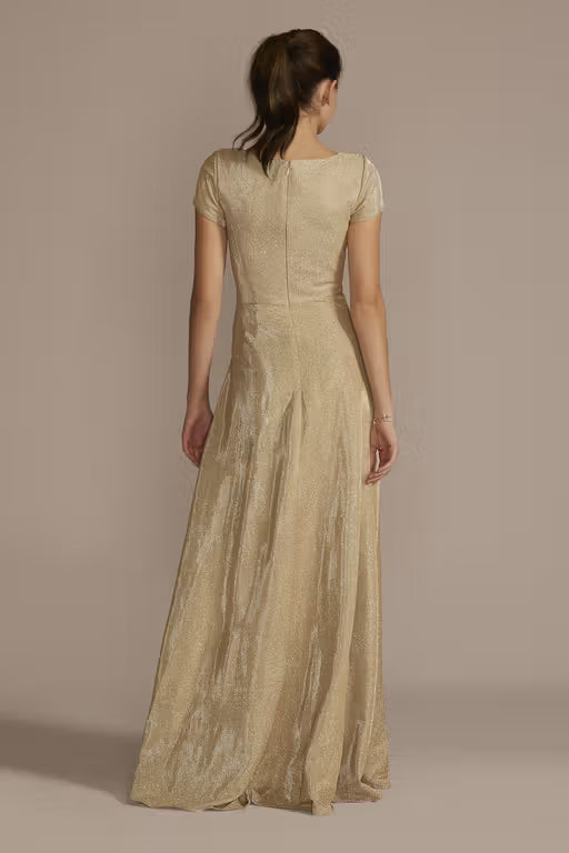 Glitter Metallic Cap Sleeve A-line Dress