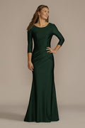 Long Stretch Satin Three-Quarter Sleeve Sheath