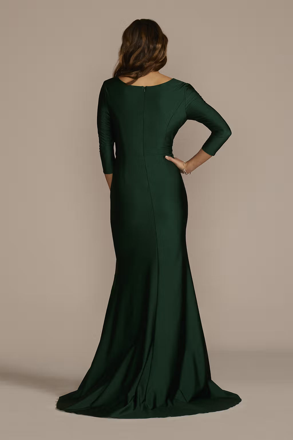 Long Stretch Satin Three-Quarter Sleeve Sheath