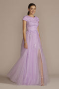Cap Sleeve Embroidered Lace Tulle Ball Gown