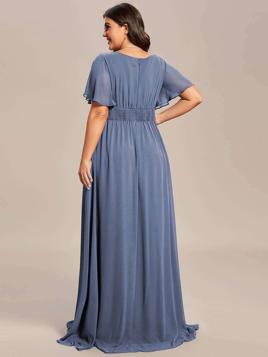 Round Neck Floor-length Pleated Dress