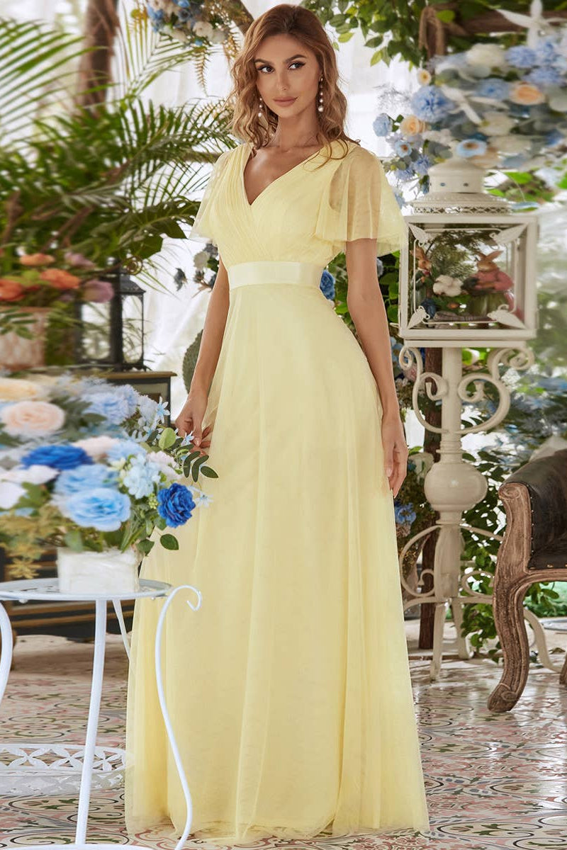 V-Neck A-Line Floor-Length Dress