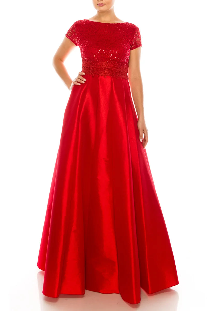 Red Lace Sequin A-line Gown
