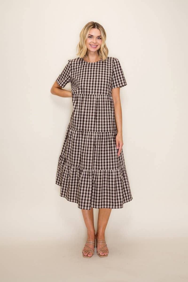 Plaid Flowy Tiered Midi Dress