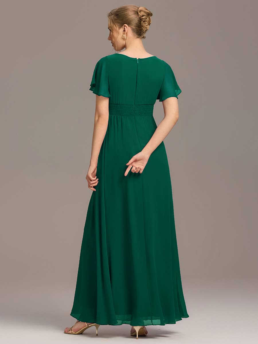 Round Neck Floor-length Pleated Dress