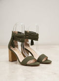 CCOCCI-3 Tassel Wrap Ankle Strap Block Heel Sandals