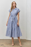 Striped Collar Midi Dress