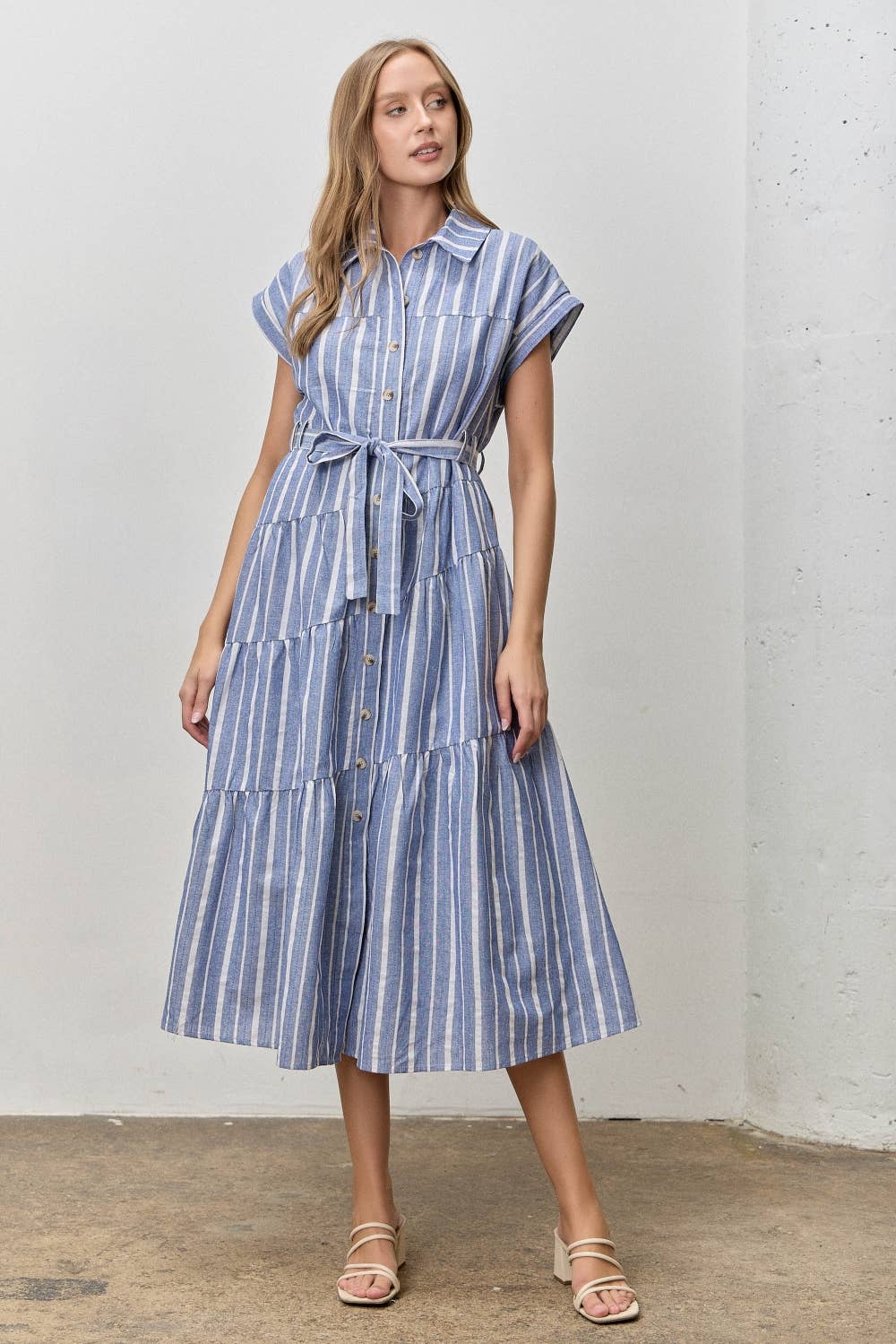 Striped Collar Midi Dress