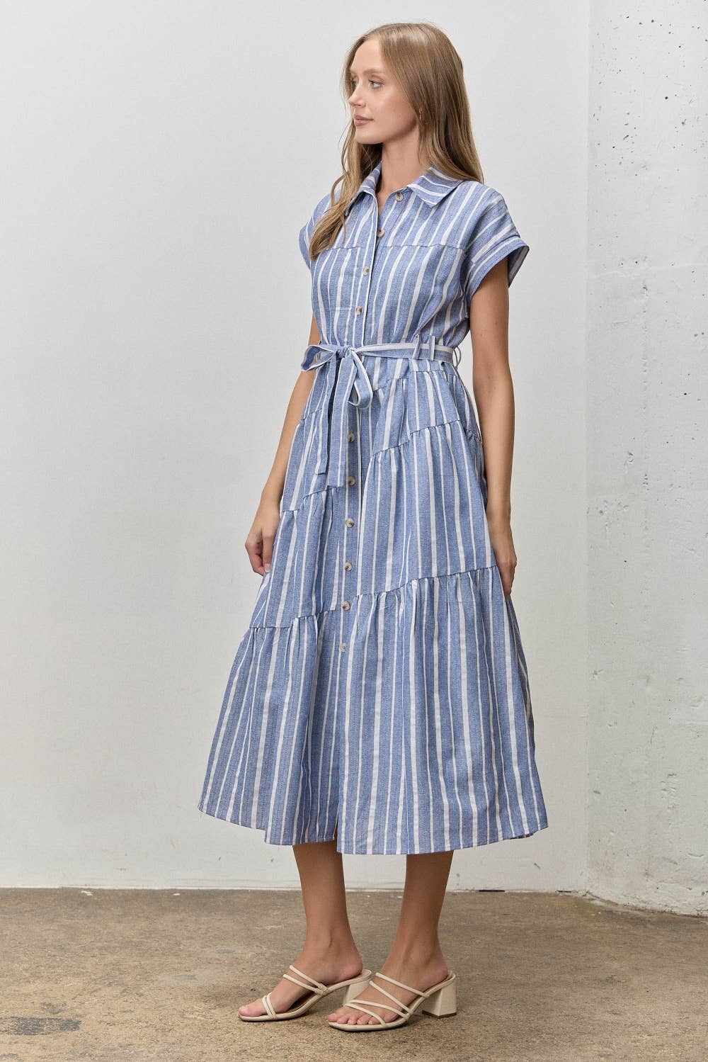 Striped Collar Midi Dress