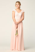 Lace And Chiffon Gown With Cap Sleeves