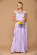 Lace And Chiffon Gown With Cap Sleeves