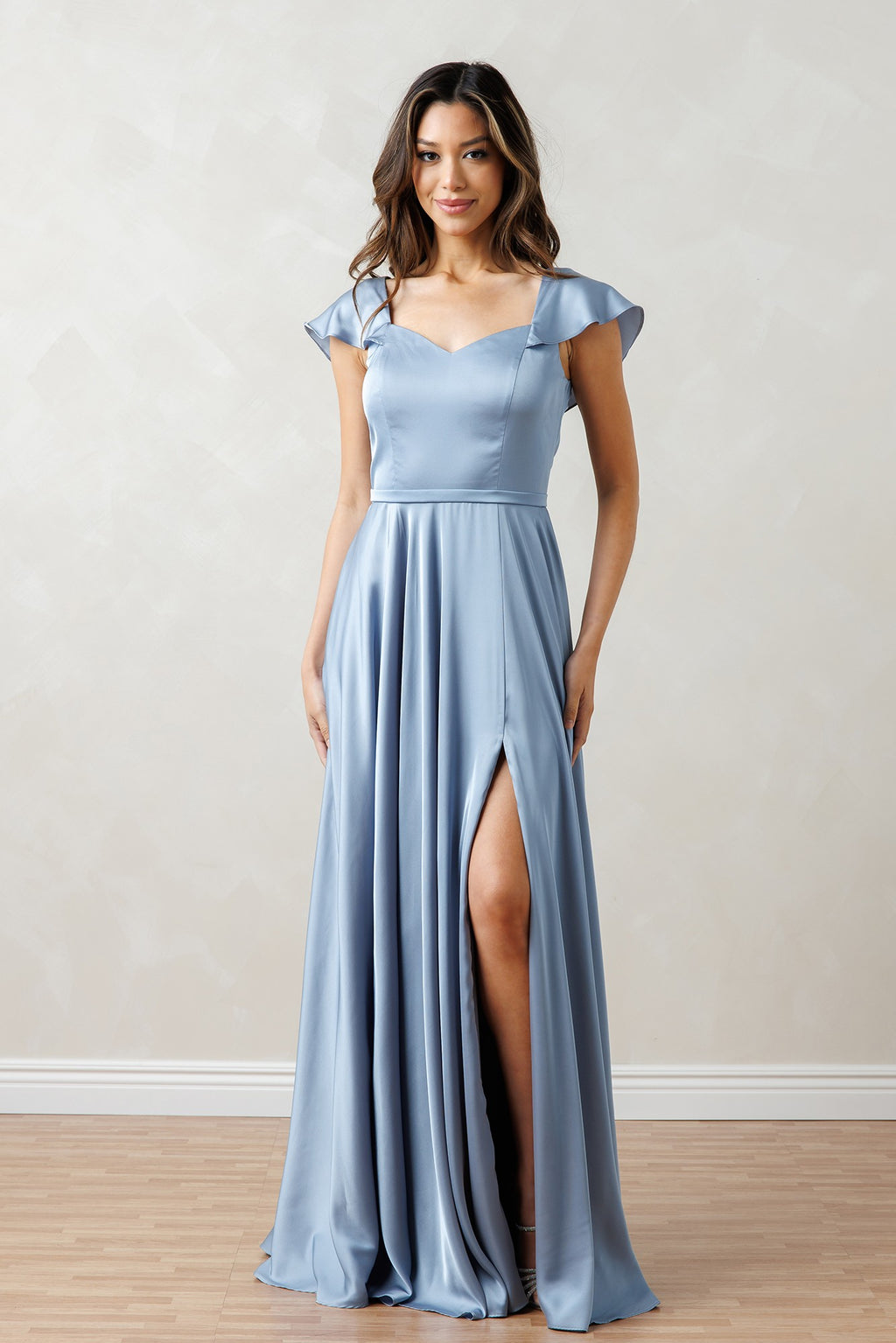 Satin A-line Flutter Sleeve Dress
