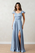 Satin A-line Flutter Sleeve Dress