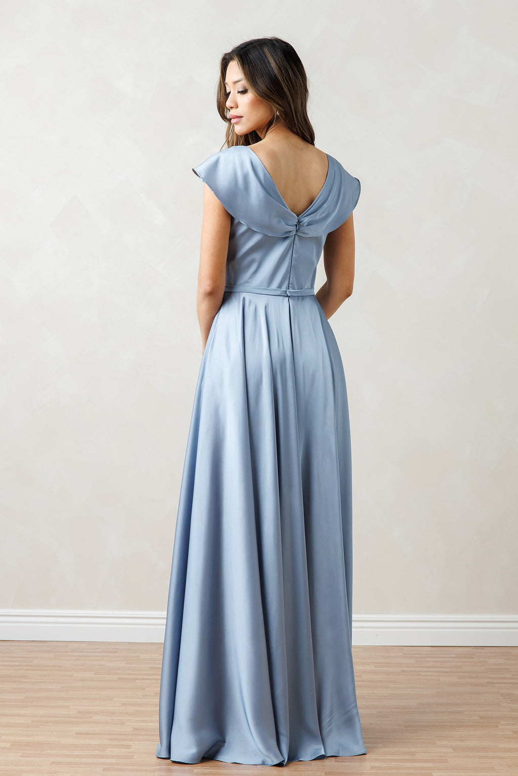 Satin A-line Flutter Sleeve Dress