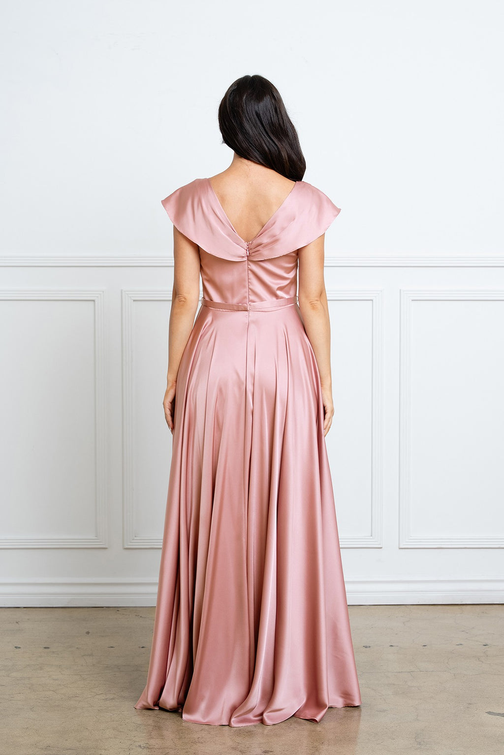 Satin A-line Flutter Sleeve Dress