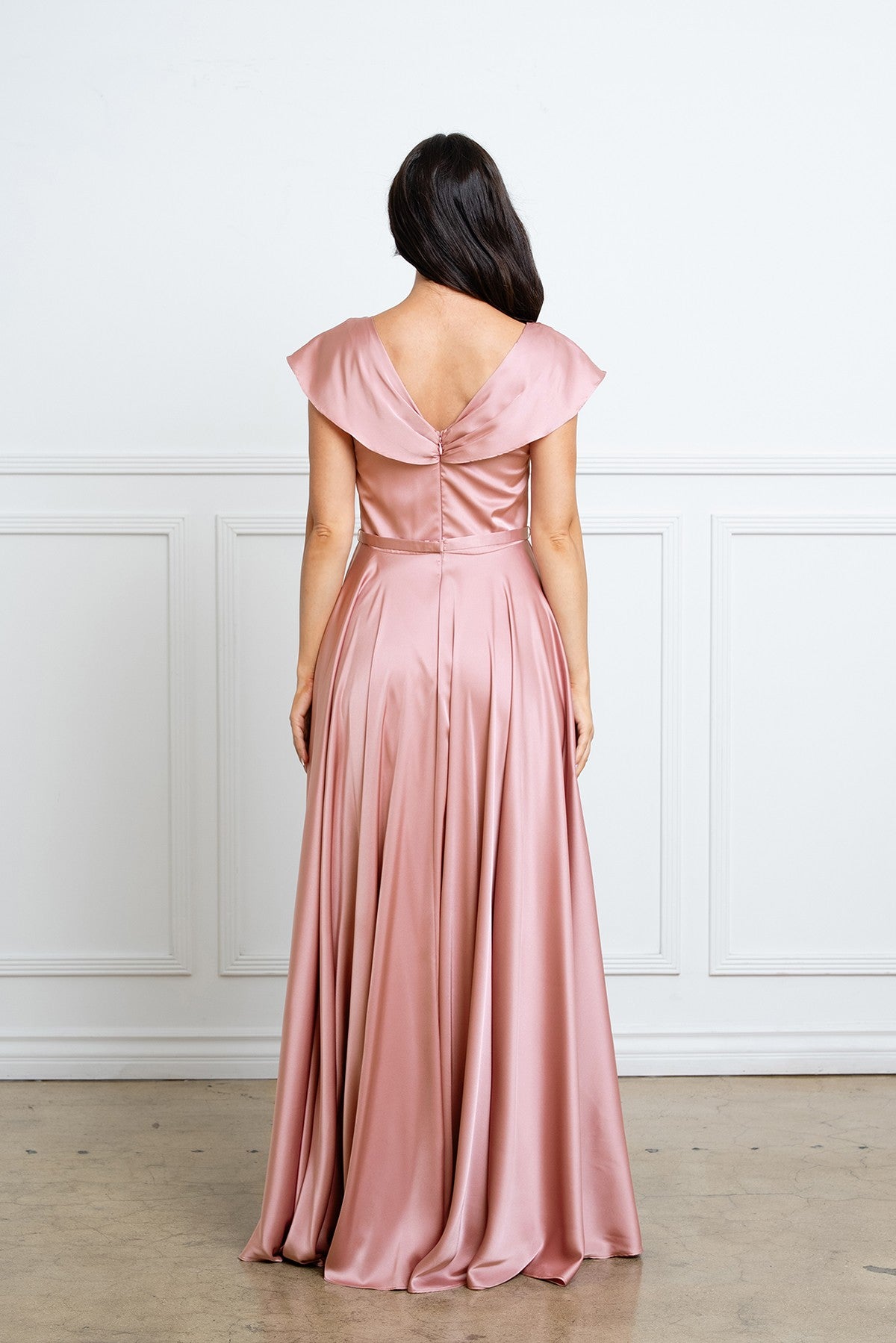 Satin A-line Flutter Sleeve Dress
