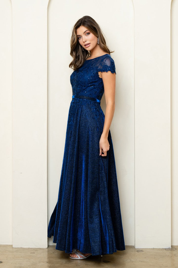 Sparkle Lace and Glitter Cap Sleeve Gown