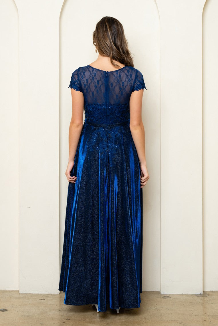 Sparkle Lace and Glitter Cap Sleeve Gown