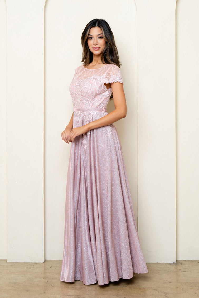 Sparkle Lace and Glitter Cap Sleeve Gown