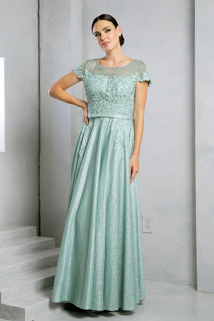 Sparkle Lace and Glitter Cap Sleeve Gown