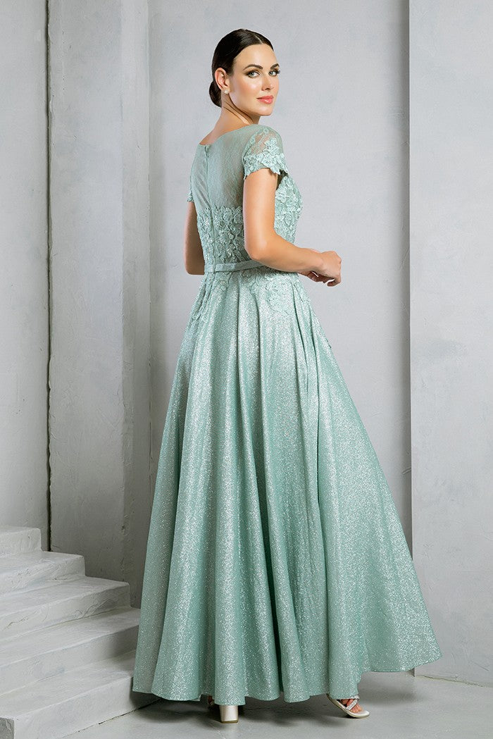Sparkle Lace and Glitter Cap Sleeve Gown