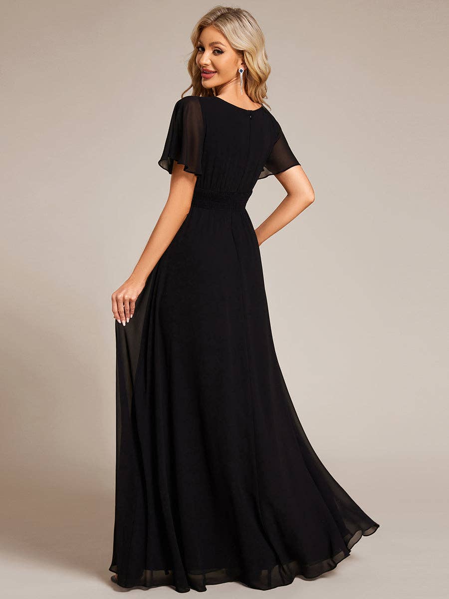 Round Neck Floor-length Pleated Dress
