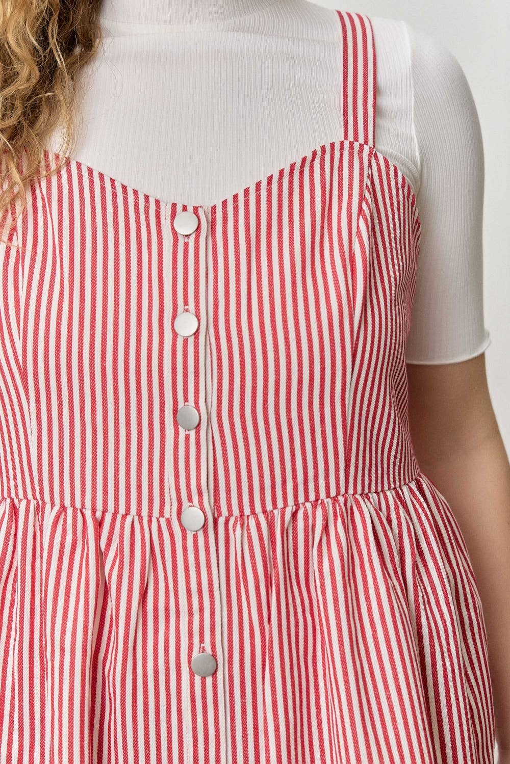 (Plus) Striped Tiered Midi Pinafore Dress