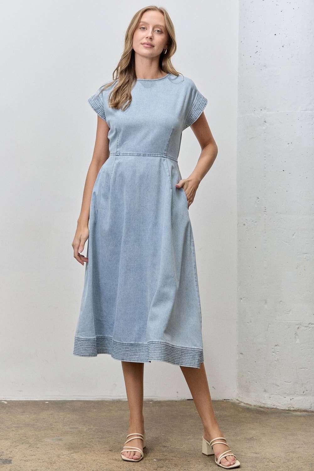 Denim Round Neck Midi Dress