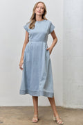 Denim Round Neck Midi Dress