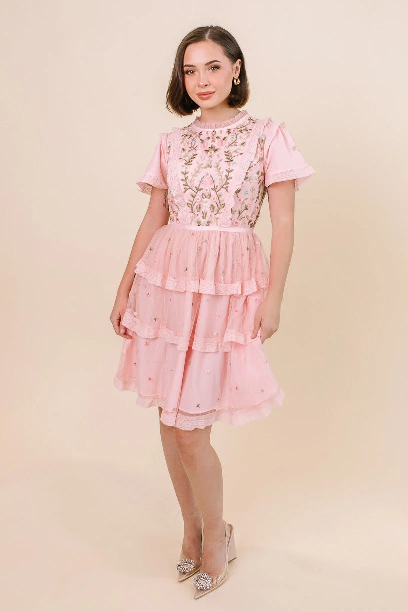 Ivy City Ingrid Pink Lace Dress