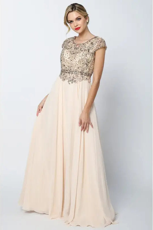 Embellished Champagne A-line Gown