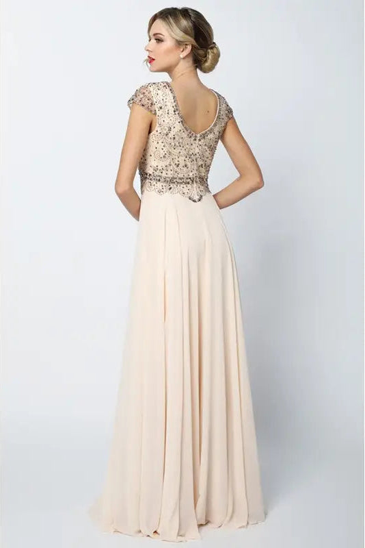 Embellished Champagne A-line Gown